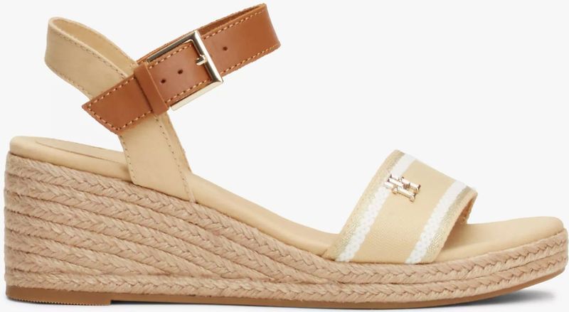 Tommy Hilfiger - Enkelgespsandalen - Beige - Polyester - Sleehak 7 cm