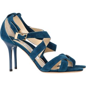 Jimmy Choo Hoge Hak Sandalen met Bandjes in Blauw Suède