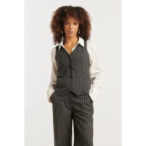 Smashed Lemon Modieus en getailleerd grijs en wit pinstriped gilet |