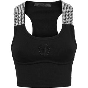 Philipp Plein - Tanktop - Zwart - Mouwloos - Ribgebreide Textuur