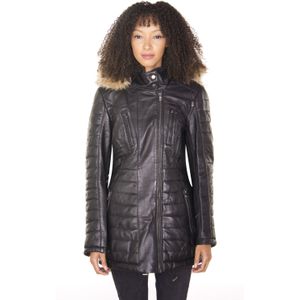 Dames - Gewatteerde Leren Parka Jas - Curitiba