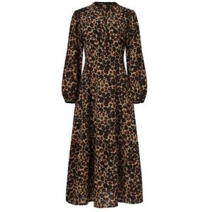 Smashed Lemon - Chiffon Jurk - Camel en Bruin - Dierenprint - V-hals met Pofmouwen