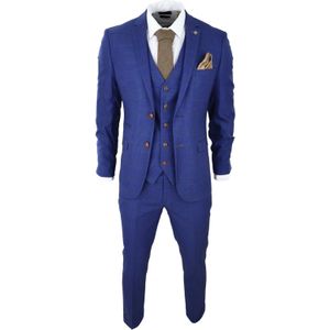 Heren - Blauwbruin - 3-delig Maatpak - Geruit - Prince of Wales