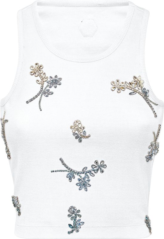 Philipp Plein - Jersey Rib Tanktop Flowers - Lichtgrijs - Mouwloos