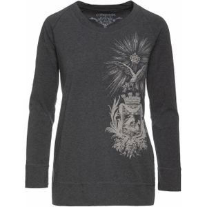 Top - Donkergrijs - Ronde Hals - Lange Mouwen - Met Print