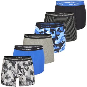Happy Shorts Heren boxershorts trunks camouflage blauw/grijs/zwart 6-pack
