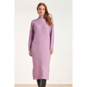 Smashed Lemon - Gebreide Midi Jurk - Lila - Kabelstructuur