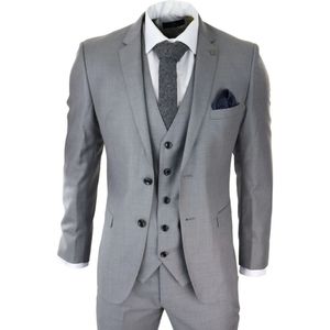 Heren - Lichtgrijs - 3-delig Kostuum - Klassieke Stiksel - Slim Fit