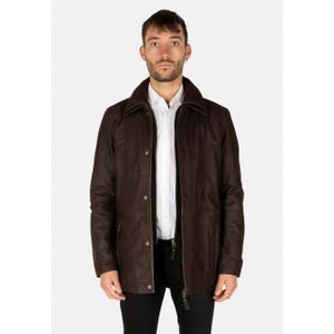 Cycas D'or - BUFF Leren Parka - Lange Leren Jas - Chocoladebruin