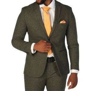 Heren - Olijfgroen - Wolmix Tweed - Formele Blazer