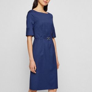 Boss - Dirusila - Damesjurk - Donkerblauw - Midi - Korte Mouwen