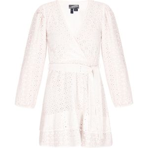 Dreimaster - Jurk - Wit - Mini-jurk - Lange Mouwen - V-hals