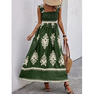 Gedrukte Smocked Maxi Jurk