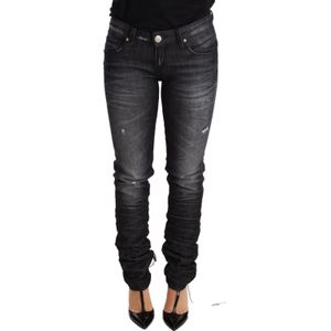 Acht Zwarte Gewassen Katoenen Lage Taille Skinny Jeans