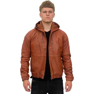 Casual - Odesa - Leren Herenbomberjack - Zwart - Met Capuchon