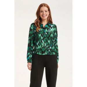 Smashed Lemon - Teal en Zwarte Animal Print Blouse - 100% Viscose