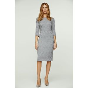 Jurken - Grijs - Jacquard Jurk - 3/4 Mouwen - Ronde Halslijn