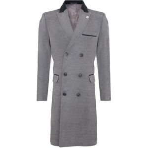 Crombie Overjas - Grijs - Heren - 3/4 Lange Dubbele Rij - Wollen Jas