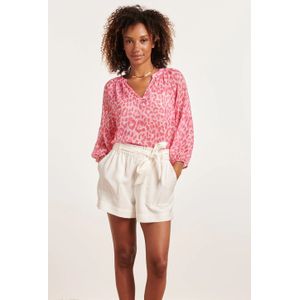 Smashed Lemon 24301 chiffon top met 3/4 pofmouwen in roze animal print