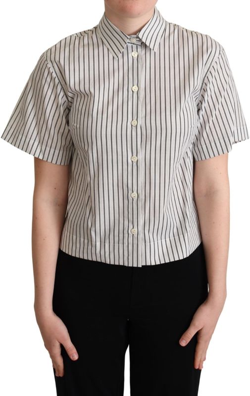 Dolce & Gabbana - Blouse - Zwart/Wit - Korte Mouwen - Kraag