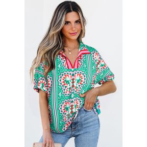Geometrische Print Korte Mouwen Blouse