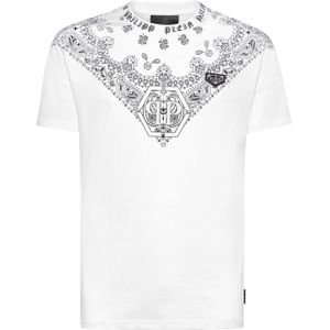 Philipp Plein - T-shirt - Wit - Katoen - Ronde Hals - Korte Mouwen - Paisley Print