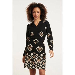 Smashed Lemon 24779 e gebreide jurk met grafische bloemenprint |