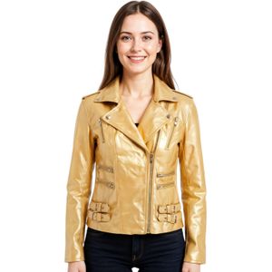 Dames - Leren Bikerjack - Goud - Constantia