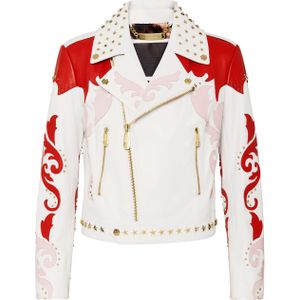 Philipp Plein - Rodeo Intarsia - Leren Bikerjack - Wit