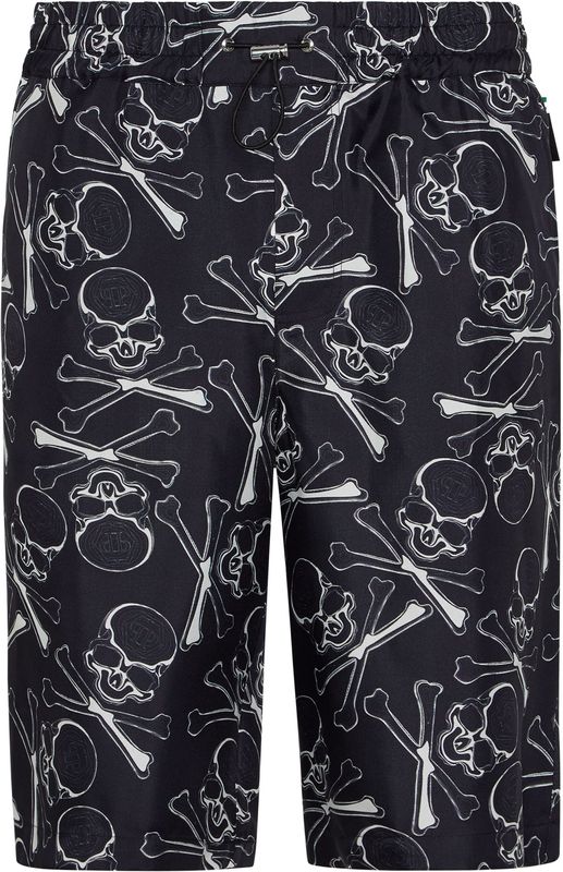 Philipp Plein - Korte Broeken - Zwart - Zijde - Skull & Bones Print