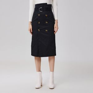 Rechte Rok - Kokerrok - Hoge Taille - Met Dubbele Rij Knopen