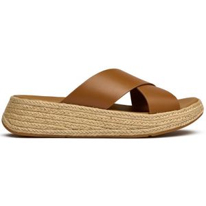 FitFlop - F-Mode Espadrille Leather Flatform Cross Slides - Deep Tan - Leer