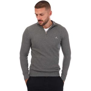 Gant - Katoenen Piqué Trui - Grijs Marl - Heren - Halve Ritssluiting