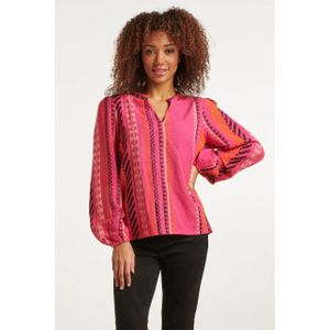Smashed Lemon - 23667 - Dames Top - Fuchsia - Aztec Allover Print