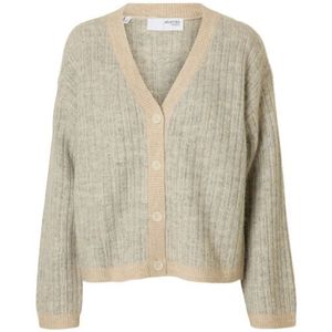 Selected Femme - slfalva ls knit stripe v-cardigan - Birch - Vest