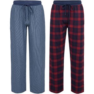 Phil & Co Heren pyjamabroek lang katoen gestreept/geruit 2-pack