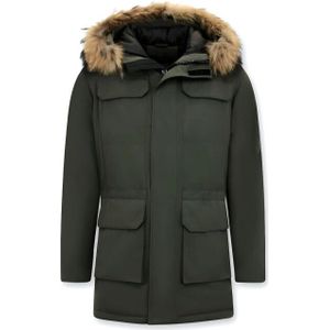 Enos - Winterjas - Groen - Parka - Heren met Grote Echte Bontkraag