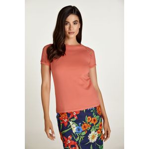 Imprimétops - Koraalkleurige Top - Korte Kanten Mouwen