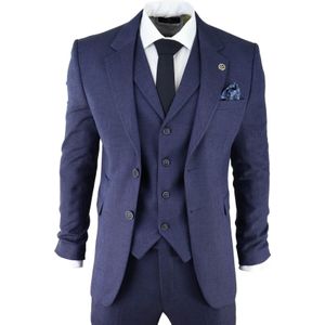 Heren - Marineblauw - 3-delig Tweed Visgraatpak - Peaky Blinders - Klassiek Op Maat