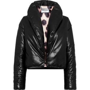 Philipp Plein - Silky Leather Biker Jacket Skull&Bones - Dames - Zwart - Leer