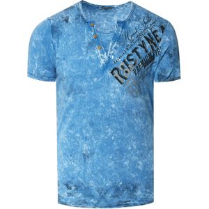 Rusty Neal - T-shirt - Normale Pasvorm - Katoen - V-hals - Logo-print aan de Zijkant