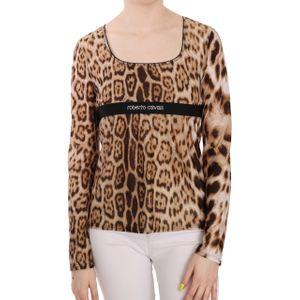 Roberto Cavalli Bruin Ronde Hals Luipaard Vrouwen Top Blouse