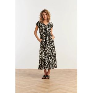 Smashed Lemon - 35125 - Lange Jurk - Zwart-wit - V-halslijn