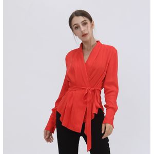 Wikkel Blouse - Gestreept - Mat Satijn - Lange Mouwen - 65 cm