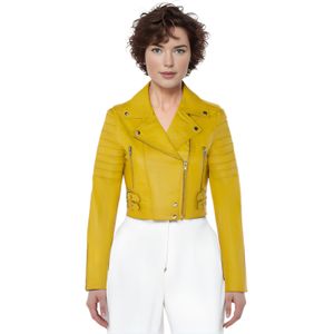 Brando - Bellville - Leren Bikerjack - Geel - Cropped Fit