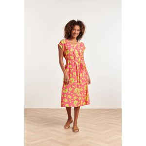 Smashed Lemon 24371 dames fuchsia jurk met allover lime bloemenprint