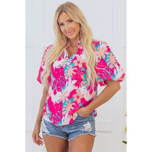 Bloemige Korte Mouwen V-hals Blouse