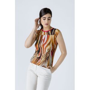 Conquista - Tweekleurige Top - Bruin - Met Kapmouwtjes