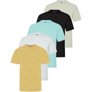 Kruze - Heren Crew Neck T-shirts - Zwart Grijs Wit Hemelsblauw Beige - 5 Pack