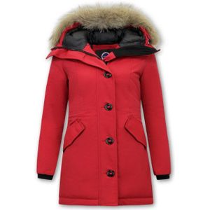 Winterjas - Rood - 20% Polyester 80% Katoen - Slim Fit - Bontkraag Afhaalbaar